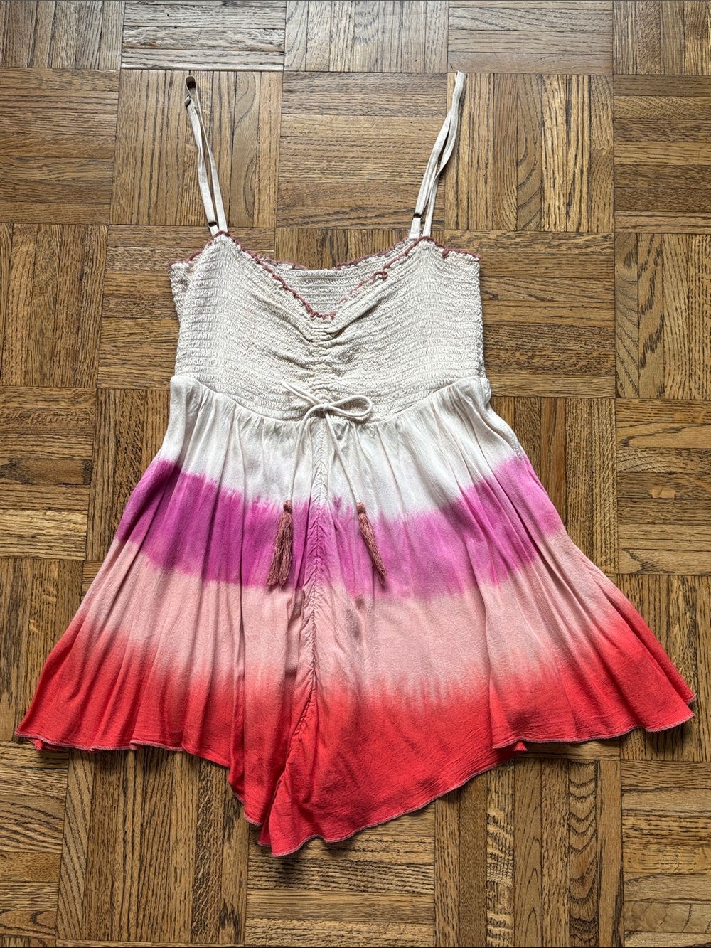 Women’s Ombre Tie-Dye Spaghetti Strap Tank Top - Pink/Red